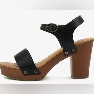 Soda Black and Brown Heeled Sandals